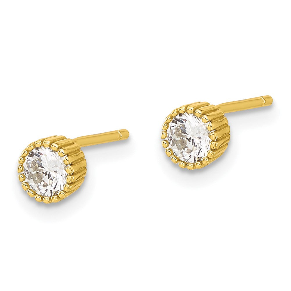 Sterling Silver Gold-plated 4mm CZ Grooved Bezel Post Stud Earrings