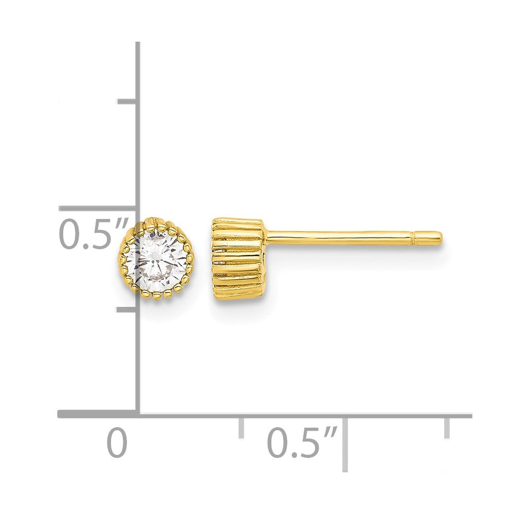 Sterling Silver Gold-plated 4mm CZ Grooved Bezel Post Stud Earrings
