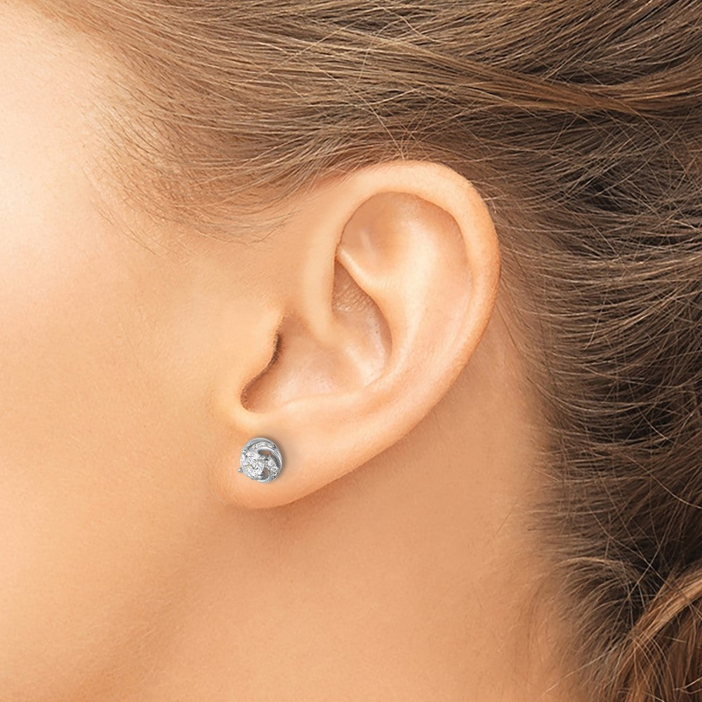 Sterling Silver Rhodium-plated Polished Swirl CZ Circle Post Earrings