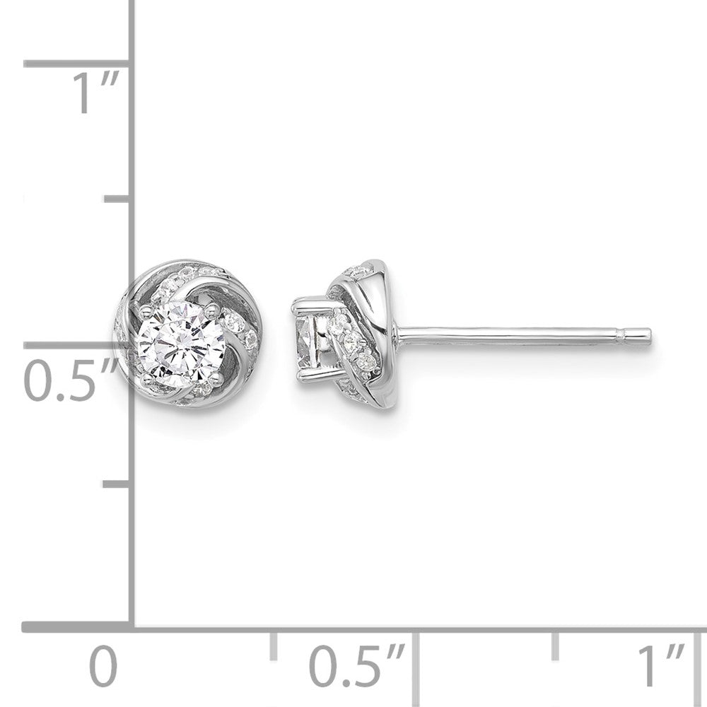 Sterling Silver Rhodium-plated Polished Swirl CZ Circle Post Earrings