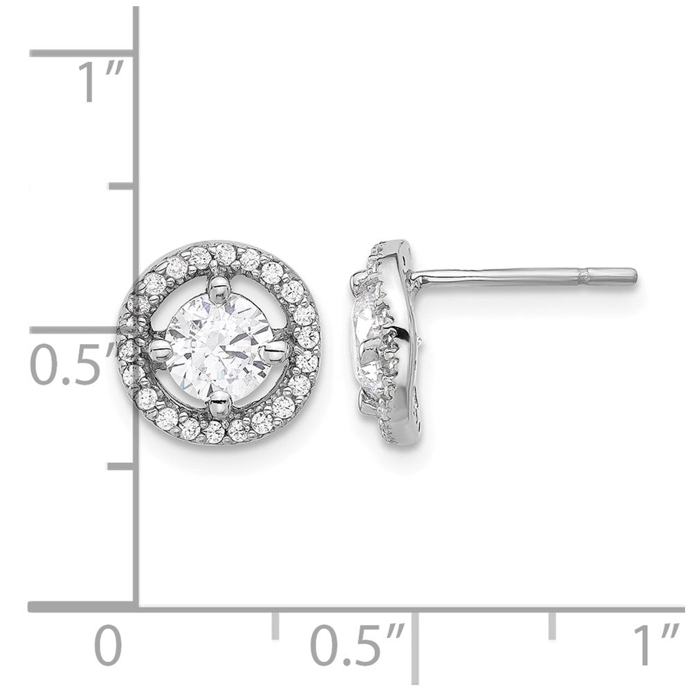 Sterling Silver Rhodium-plated Polished Round CZ Halo Post Earrings