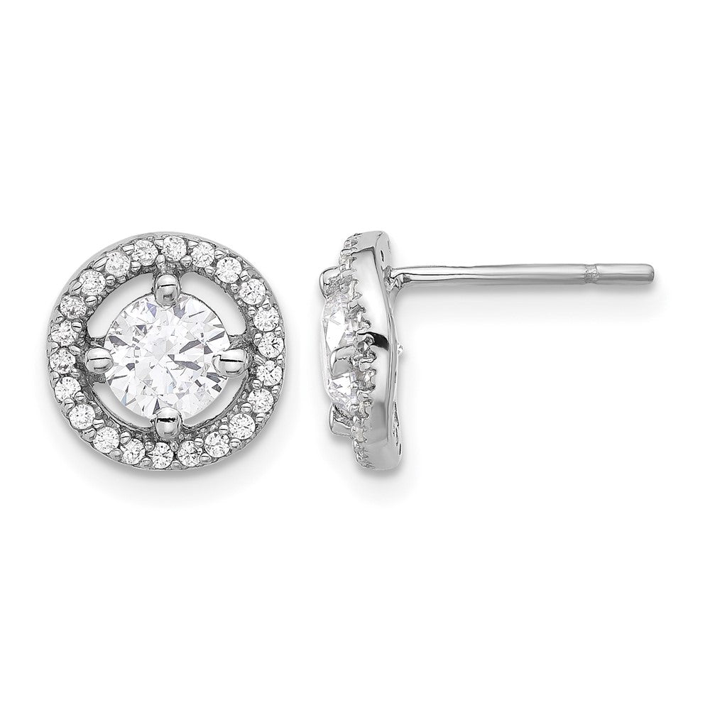 Sterling Silver Rhodium-plated Polished Round CZ Halo Post Earrings