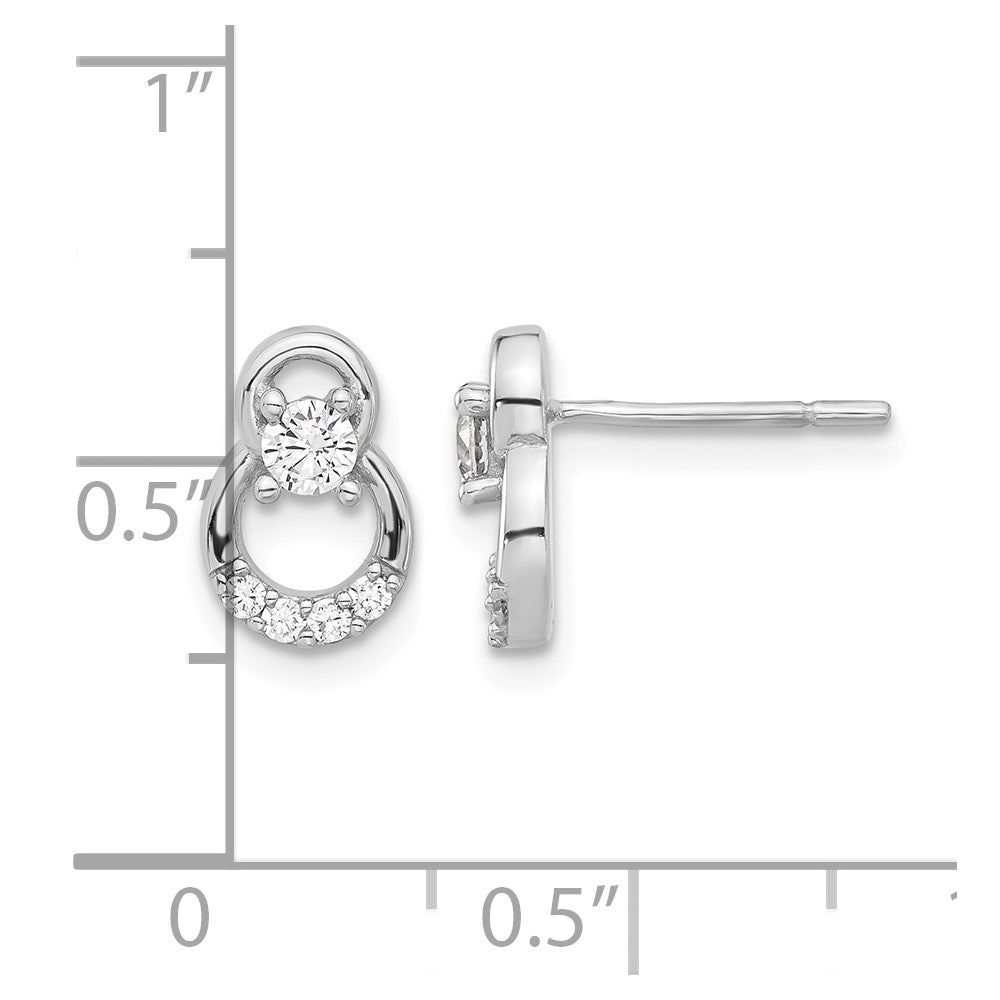 Sterling Silver Rhod-plated Polished Fancy CZ Double Circle Post Earrings