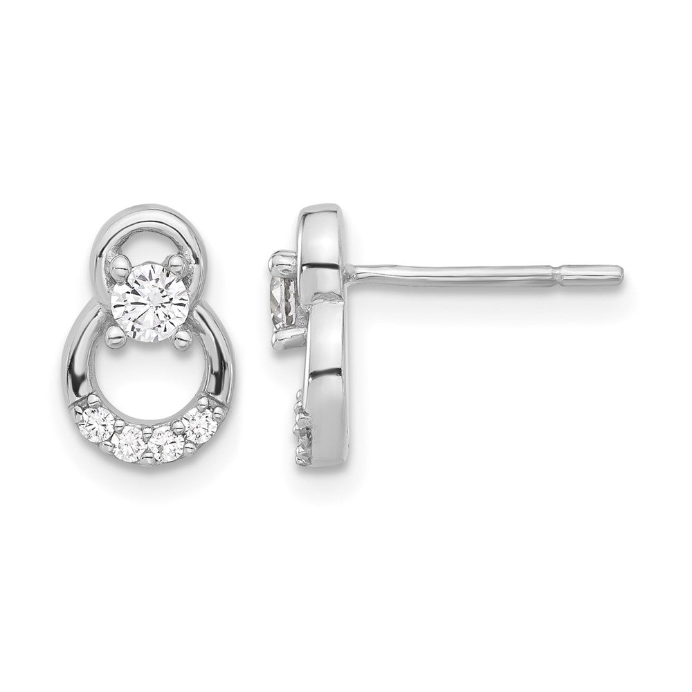 Sterling Silver Rhod-plated Polished Fancy CZ Double Circle Post Earrings