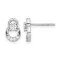 Sterling Silver Rhod-plated Polished Fancy CZ Double Circle Post Earrings