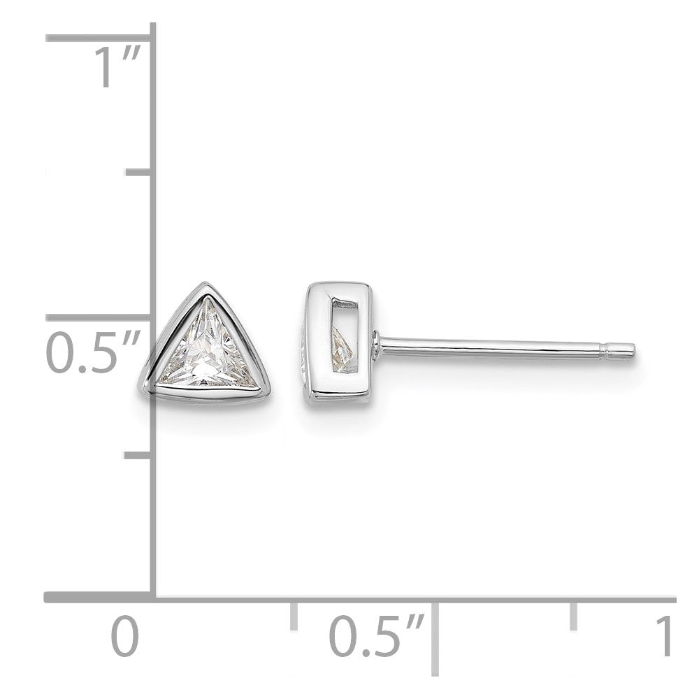 Sterling Silver RH-plated Polished 4mm CZ Triangle Post Stud Earrings