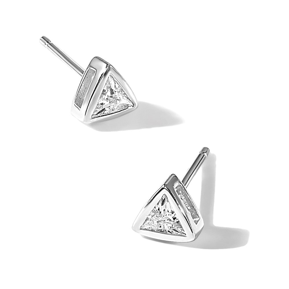 Sterling Silver RH-plated Polished 4mm CZ Triangle Post Stud Earrings