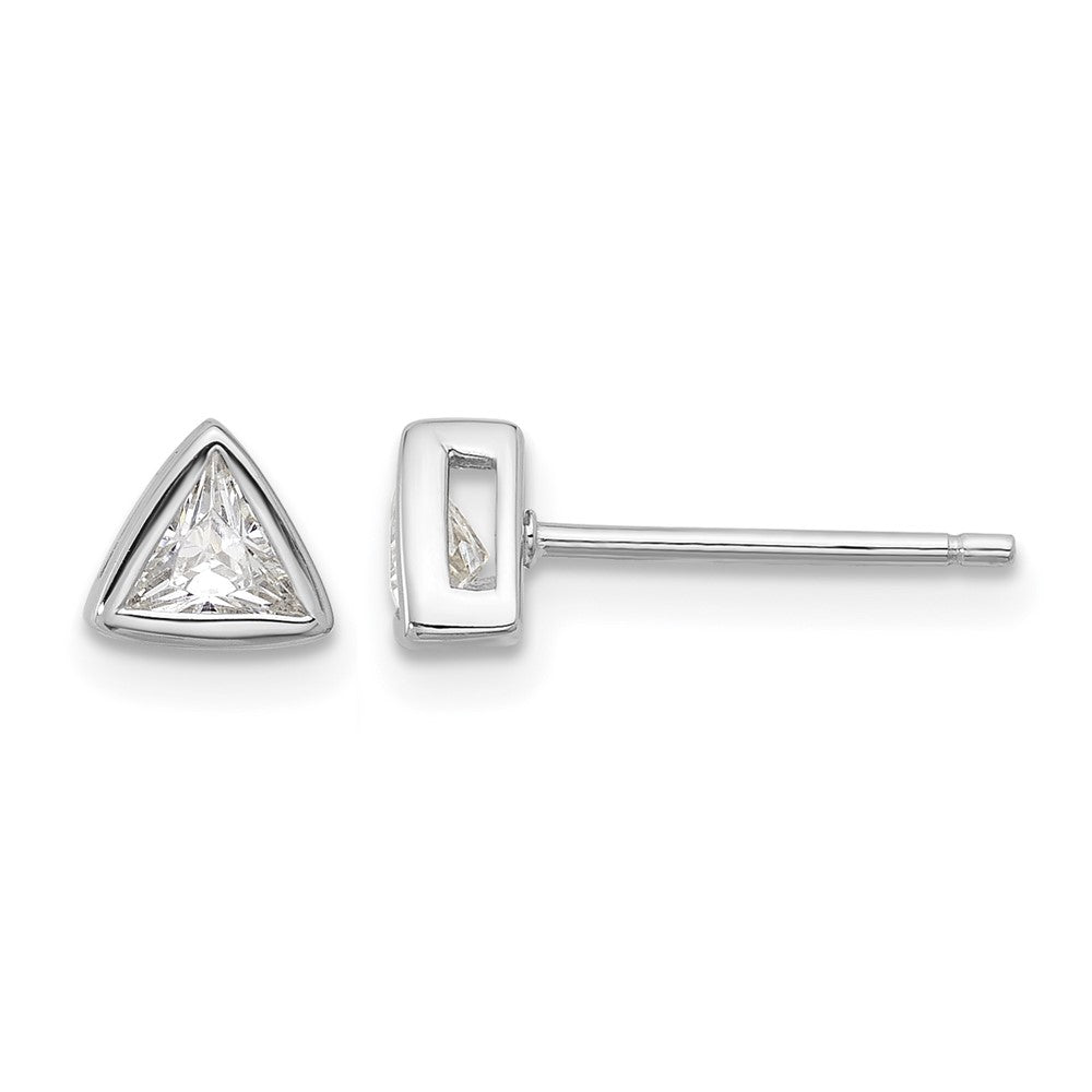 Sterling Silver RH-plated Polished 4mm CZ Triangle Post Stud Earrings