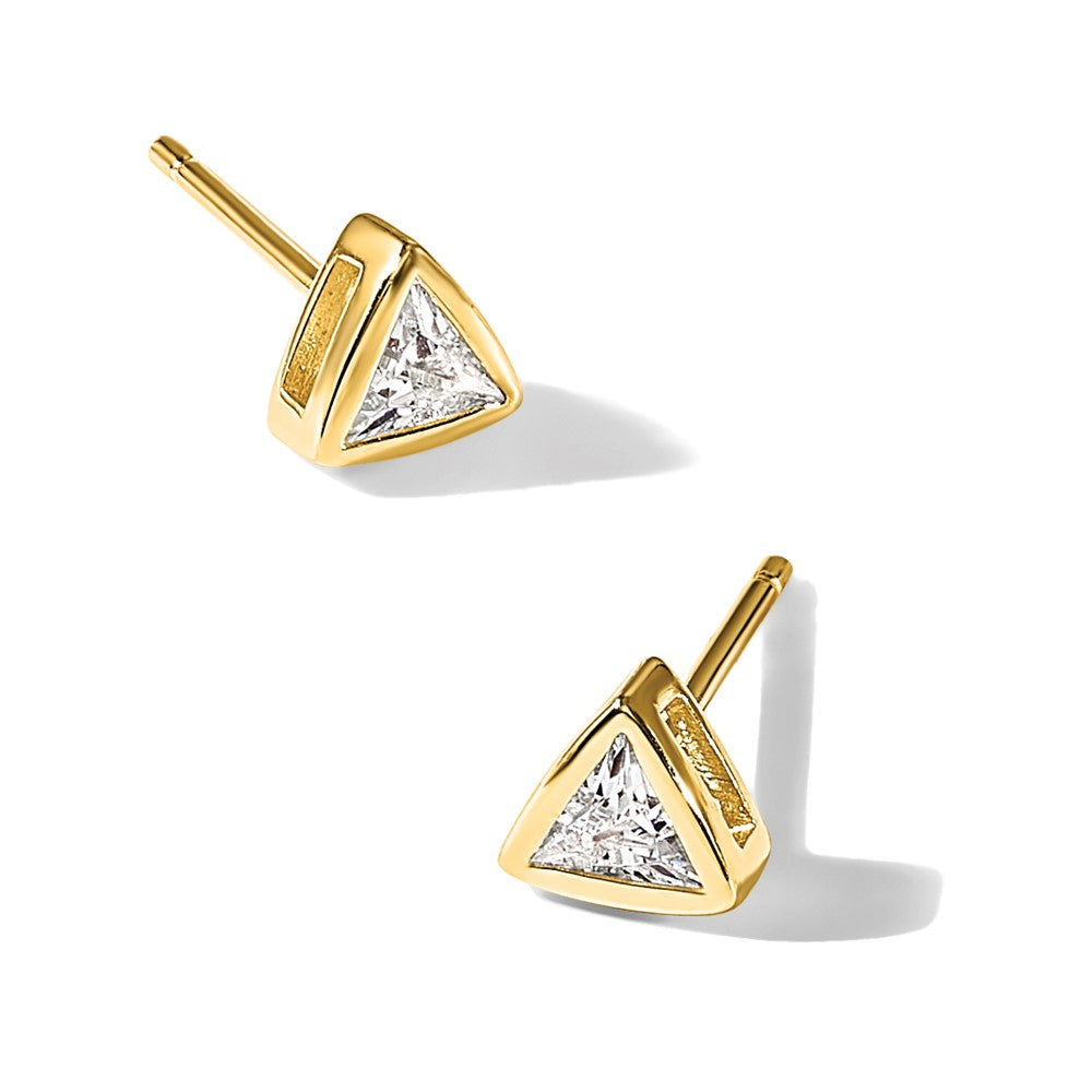 Sterling Silver Gold-tone Polished 4mm CZ Triangle Post Stud Earrings