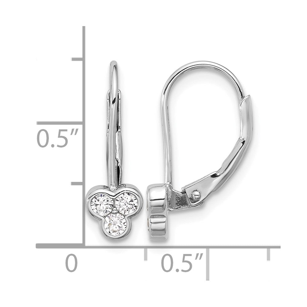 Sterling Silver Rhodium-plated Polished Three CZ Leverback Earrings