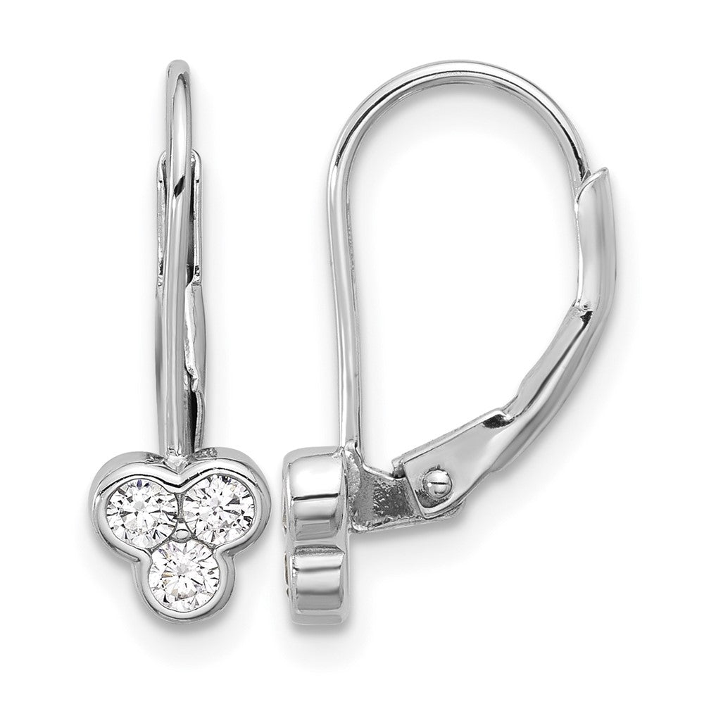 Sterling Silver Rhodium-plated Polished Three CZ Leverback Earrings