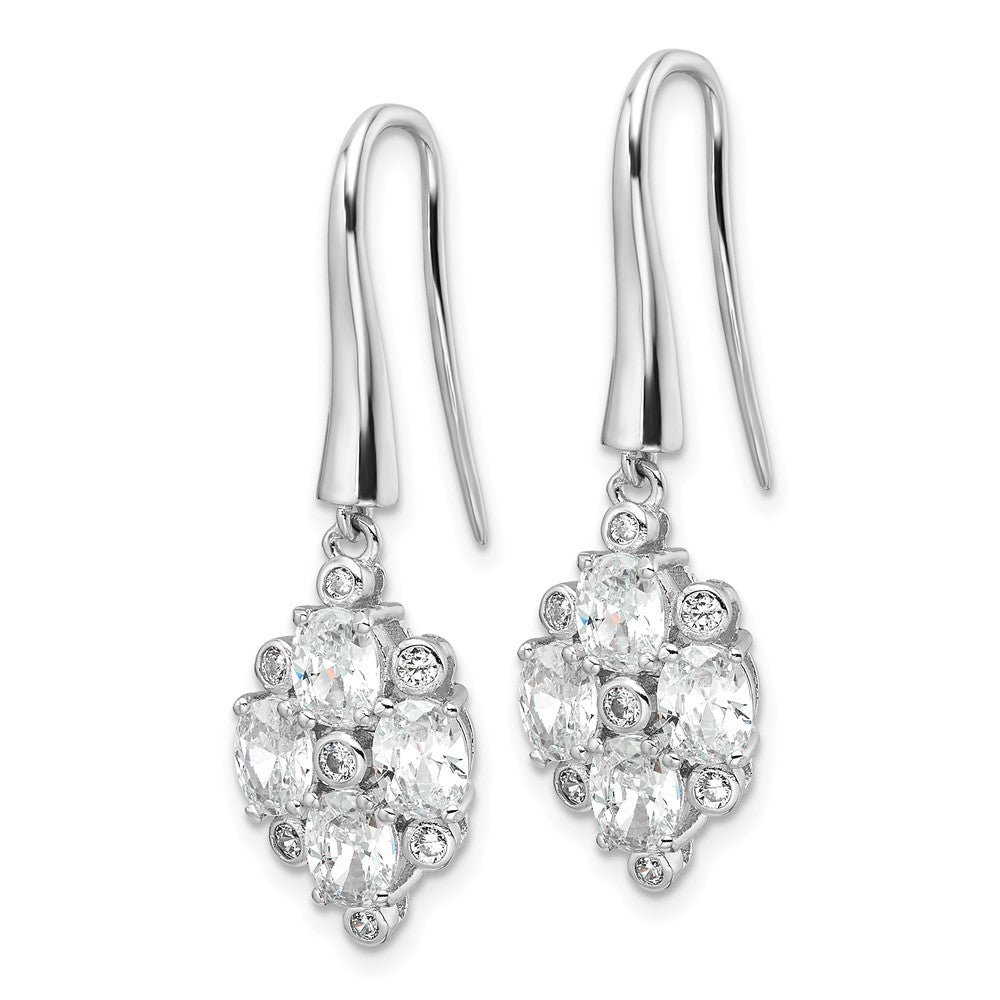 Sterling Silver Rhod-plated Polished Fancy CZ Cluster Dangle Earrings
