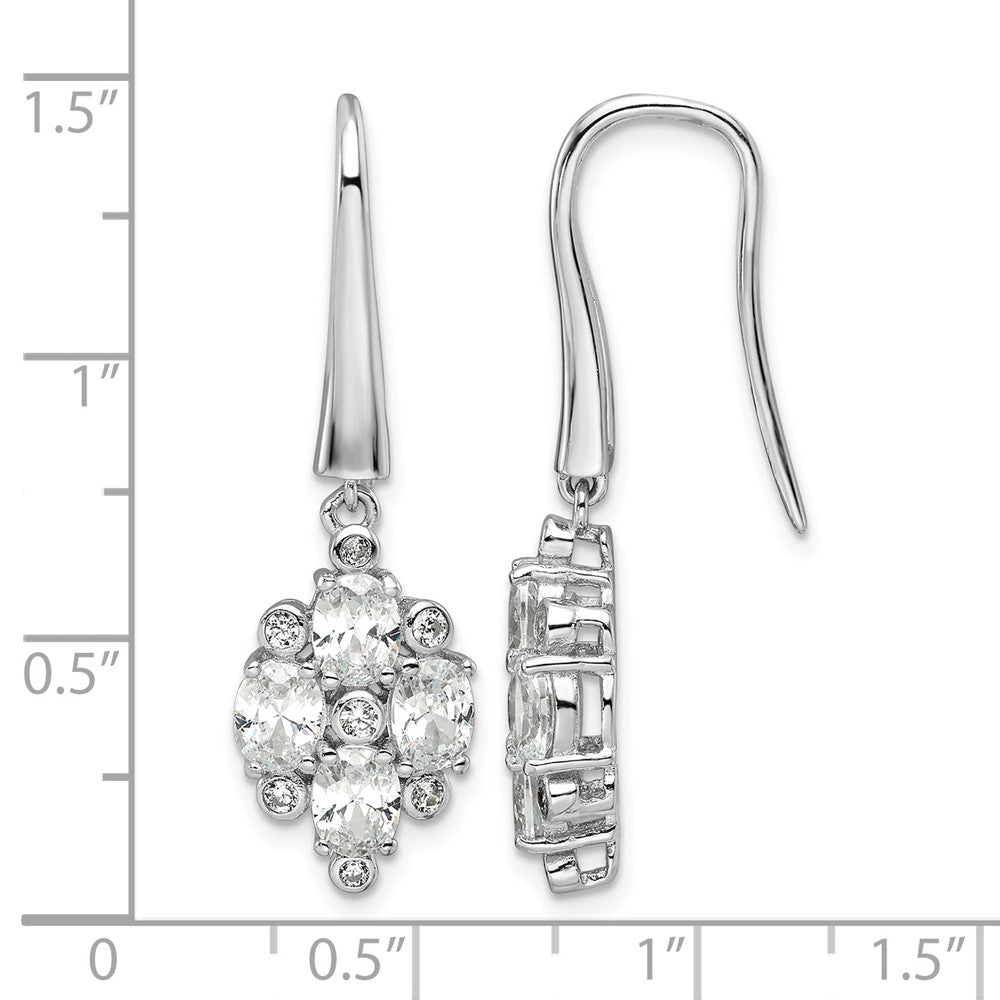 Sterling Silver Rhod-plated Polished Fancy CZ Cluster Dangle Earrings