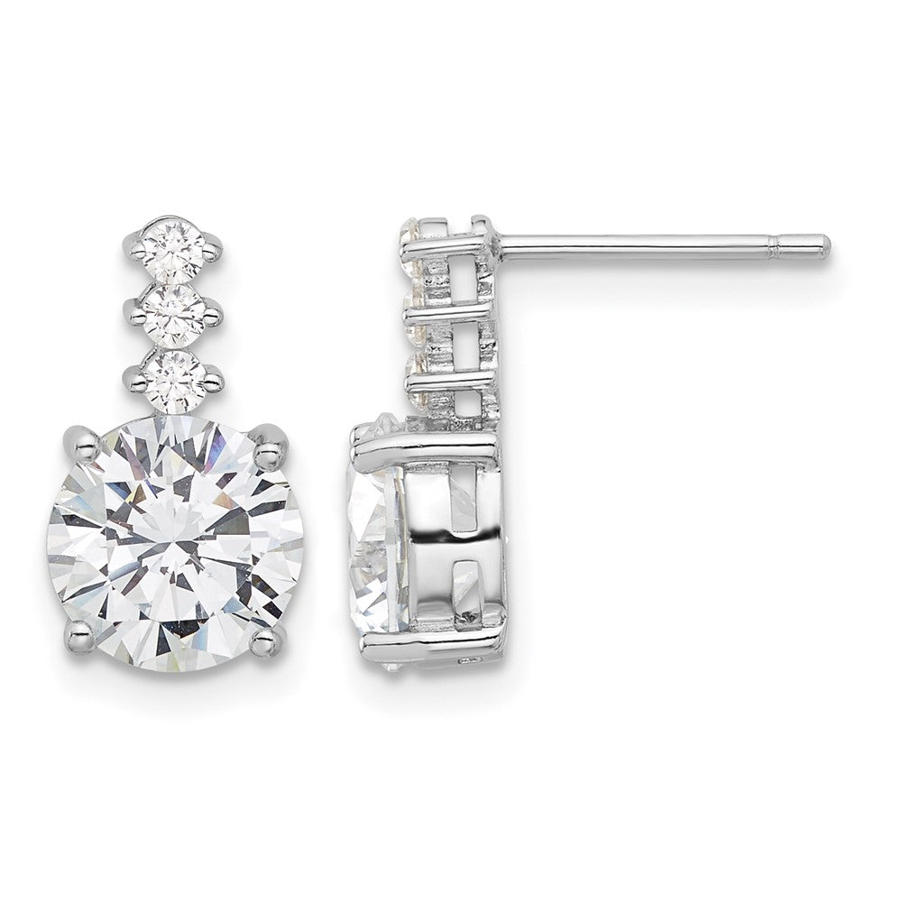 Sterling Silver Rhodium-plated Polished 8mm CZ Post Dangle Earrings