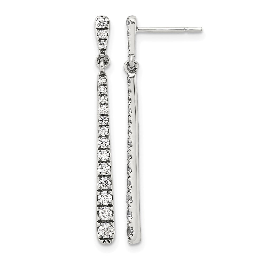 Sterling Silver Polished & Antiqued Graduated CZ Post Dangle Earrings