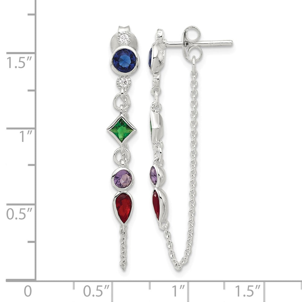 Sterling Silver E-coated Multicolor CZ Front/Back Post Dangle Earrings