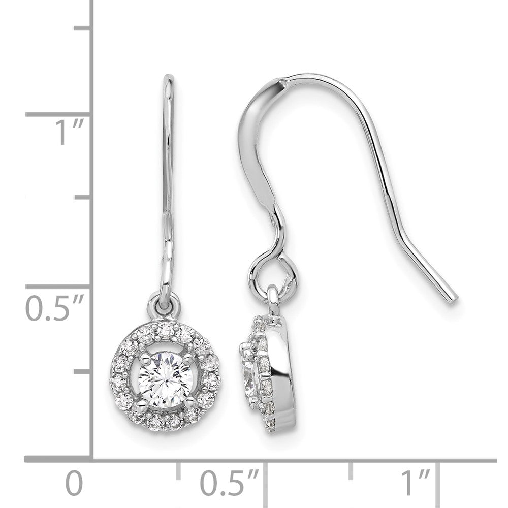 Sterling Silver Rhodium-plated Polished Round CZ Halo Dangle Earrings