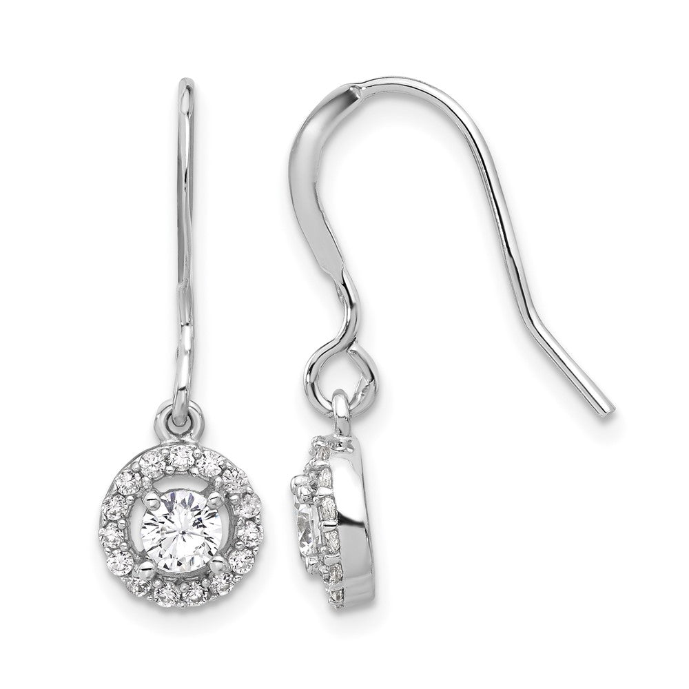 Sterling Silver Rhodium-plated Polished Round CZ Halo Dangle Earrings