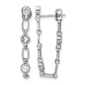 Sterling Silver Rhodium-plated Bezel CZ with Heart Post Dangle Earrings