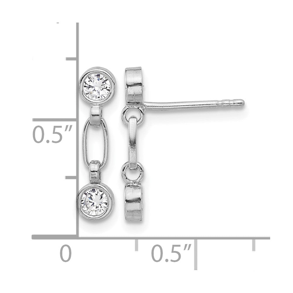 Sterling Silver Rhodium-plated Bezel CZ Post Dangle Earrings
