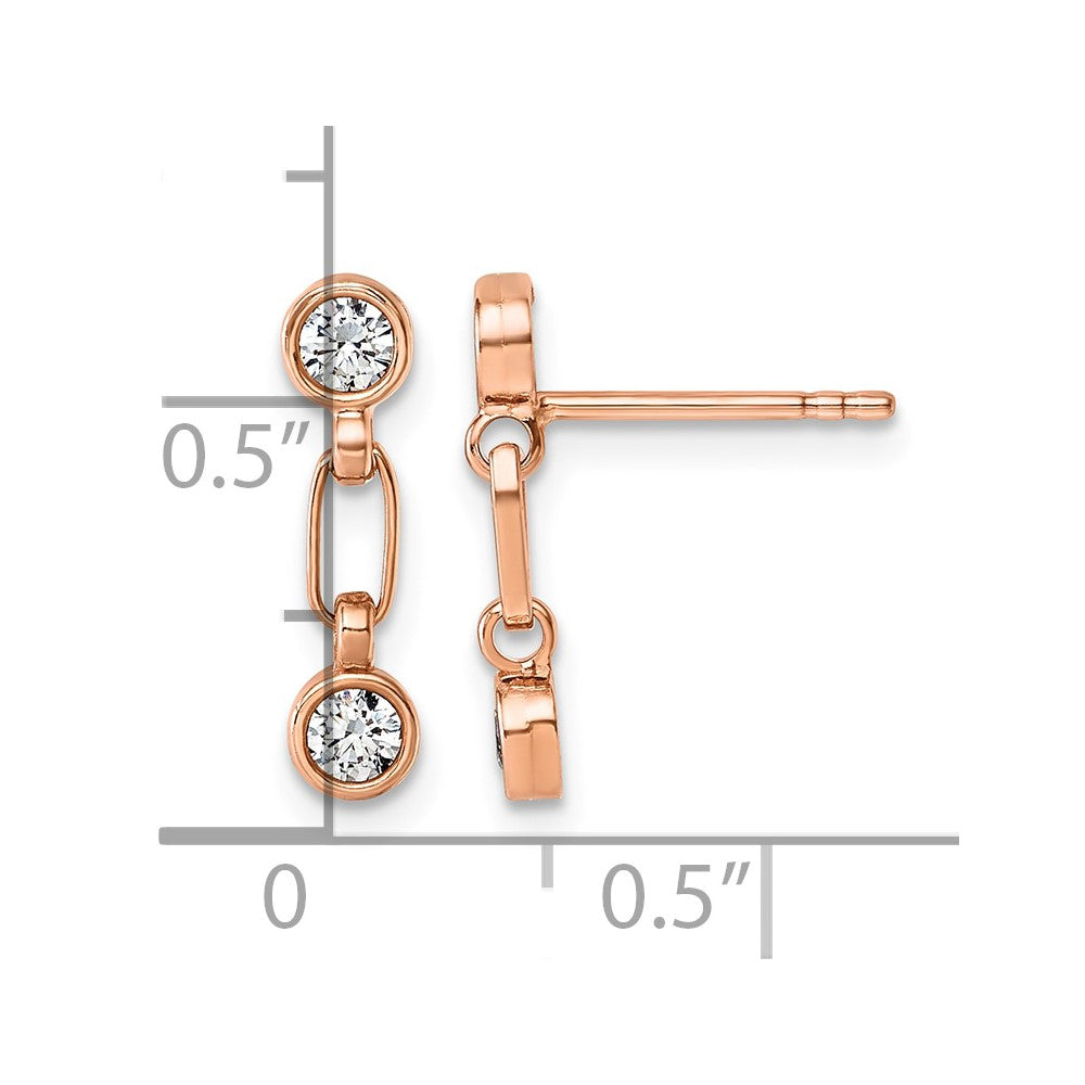 Sterling Silver Rose-tone Bezel CZ Post Dangle Earrings