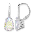 Sterling Silver Rhodium-plated Pear Iridescent CZ Leverback Earrings