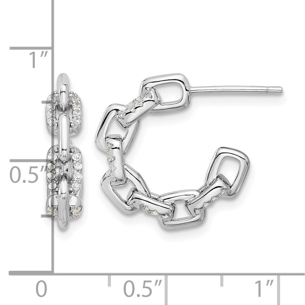 Sterling Silver Rhodium-plated with CZ Link Design Post Hoop Earrings