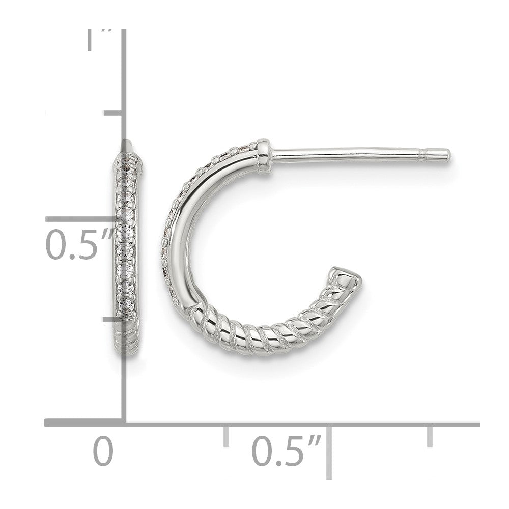 Sterling Silver Flash Platinum-plated Twisted CZ C Hoop Post Earrings