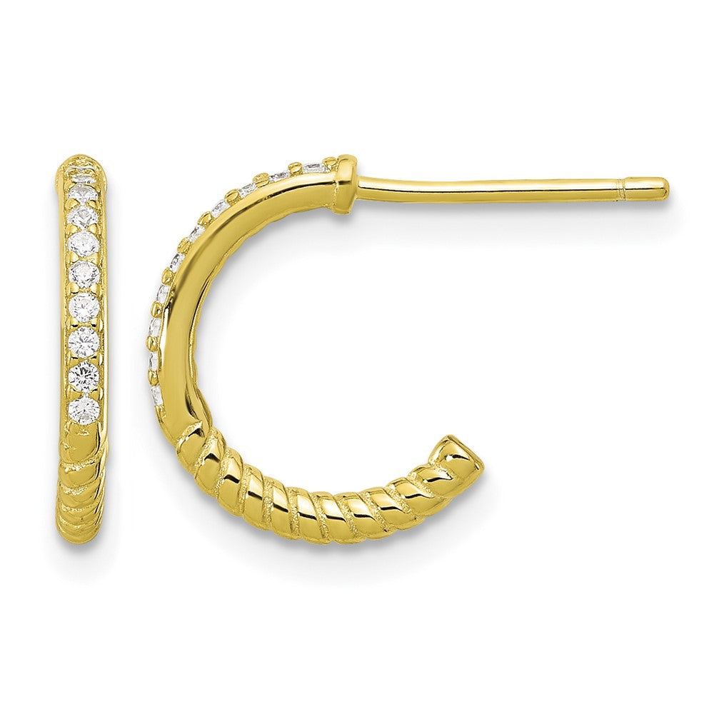 Sterling Silver Gold-tone CZ J-Hoop Post Earrings