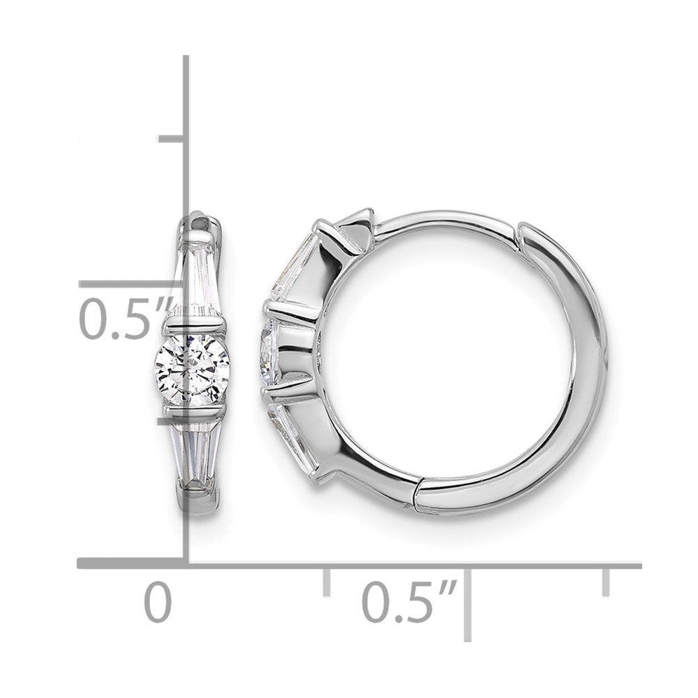 Sterling Silver Rhodium-plated CZ Hinged Hoop Earrings