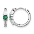 Sterling Silver Rhodium-plated Green/White CZ Hinged Hoop Earrings