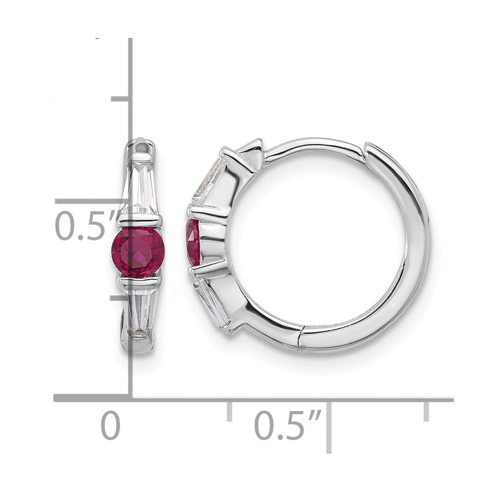 Sterling Silver Rhodium-plated Red/White CZ Hinged Hoop Earrings