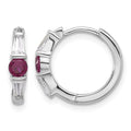 Sterling Silver Rhodium-plated Red/White CZ Hinged Hoop Earrings
