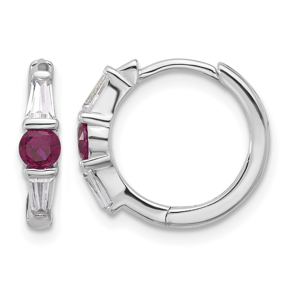 Sterling Silver Rhodium-plated Red/White CZ Hinged Hoop Earrings