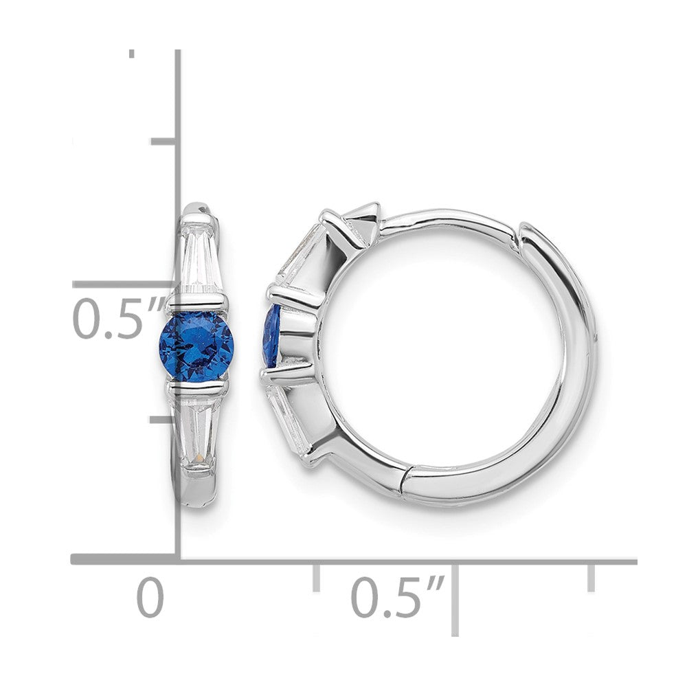 Sterling Silver Rhodium-plated Blue Spinel and CZ Hinged Hoop Earrings