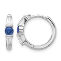 Sterling Silver Rhodium-plated Blue Spinel and CZ Hinged Hoop Earrings