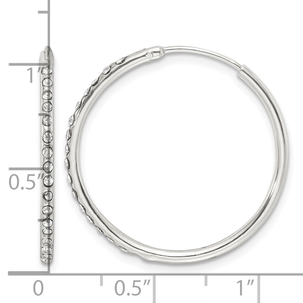 Sterling Silver Polished CZ Medium Round Endless Hoop Earrings