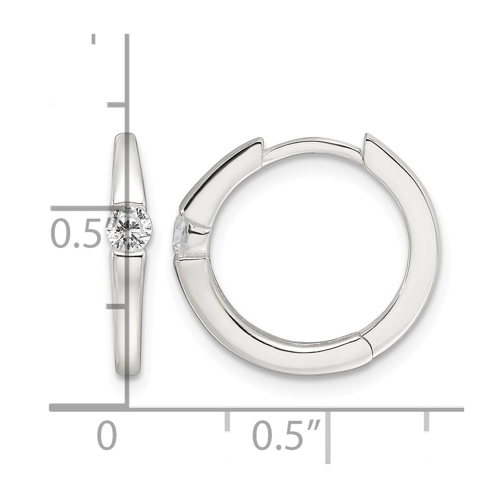 Sterling Silver E-Coating CZ Hinged Hoop Earrings
