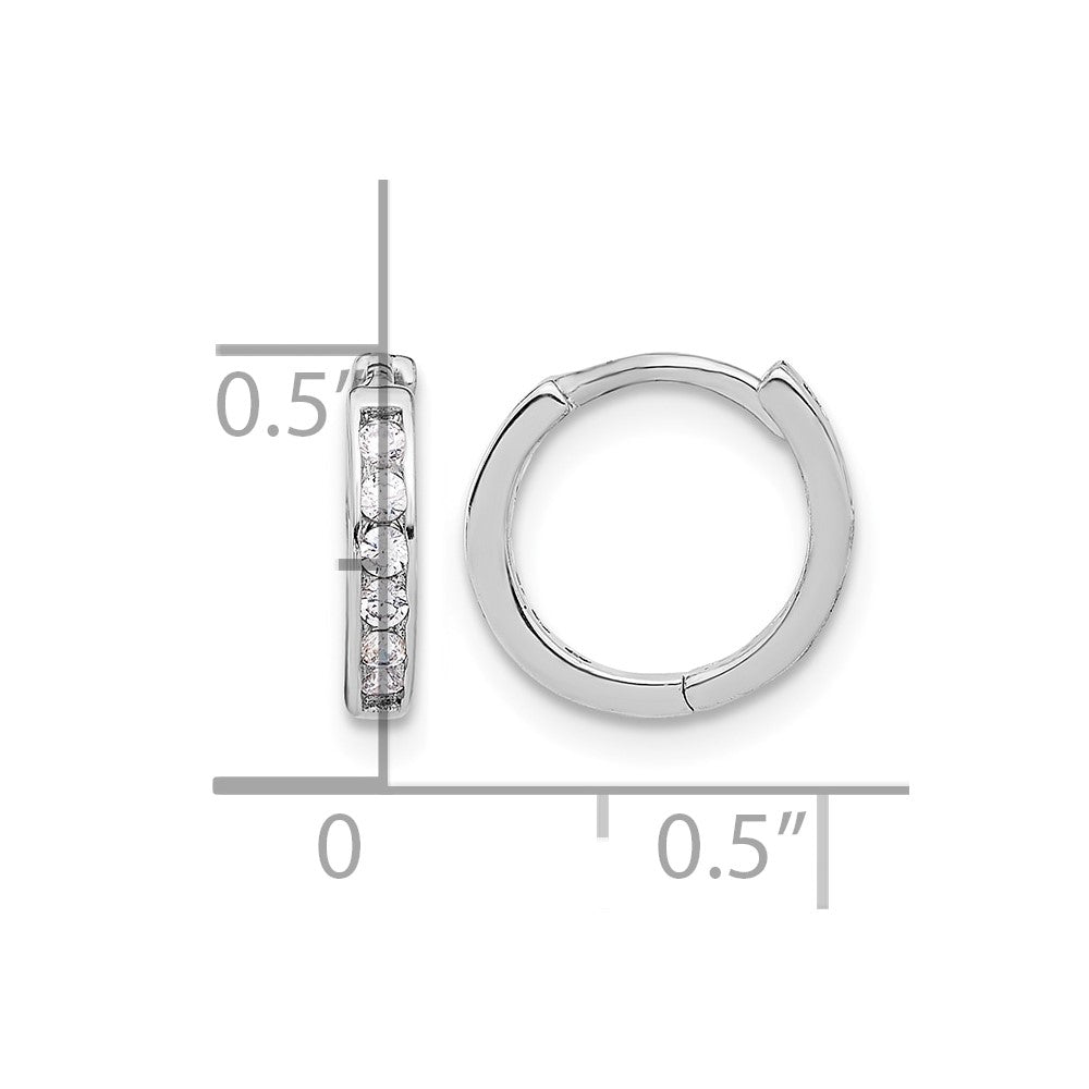 Sterling Silver Rhodium-plated 2mm CZ Hinged Hoop Earrings