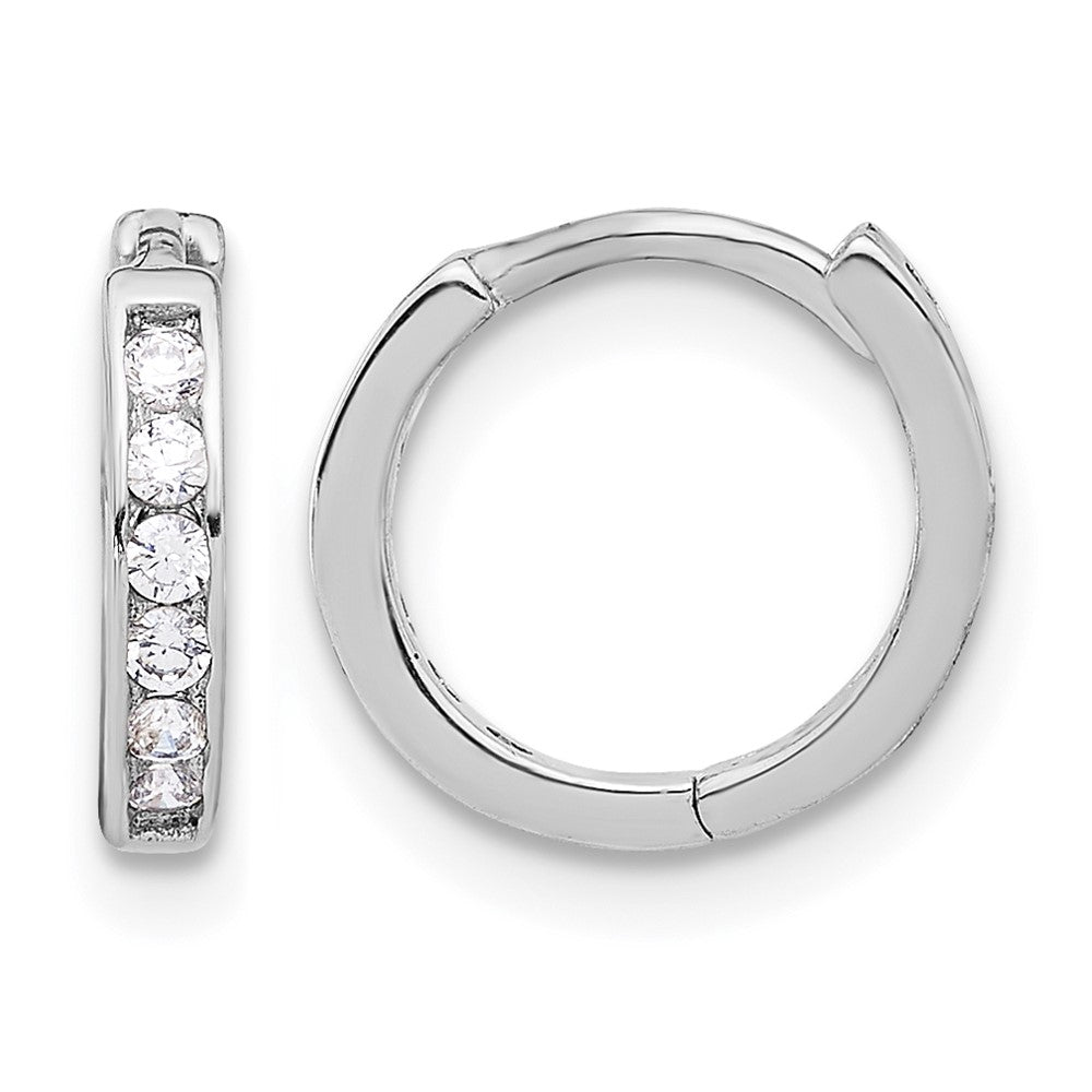 Sterling Silver Rhodium-plated 2mm CZ Hinged Hoop Earrings