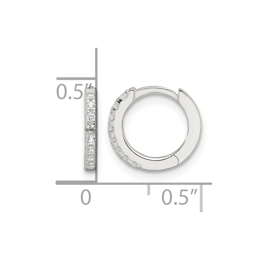 Sterling Silver E-Coating Polished CZ Hinged Hoop Earrings