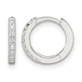 Sterling Silver E-Coating Polished CZ Hinged Hoop Earrings