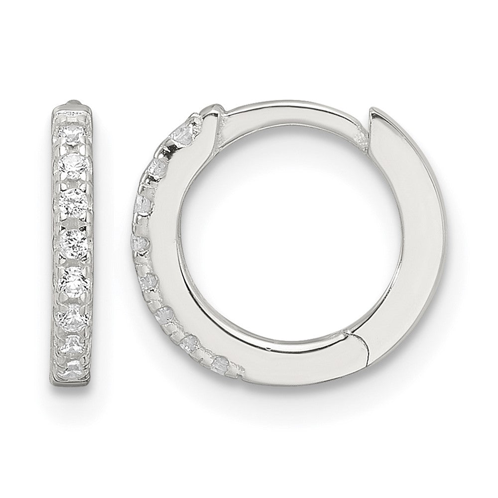 Sterling Silver E-Coating Polished CZ Hinged Hoop Earrings