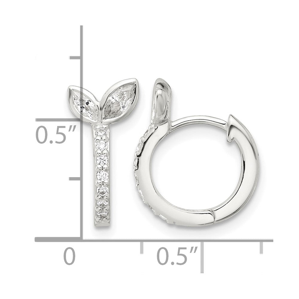 Sterling Silver E-coated CZ Leaf Hinged Hoop Earrings