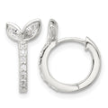 Sterling Silver E-coated CZ Leaf Hinged Hoop Earrings