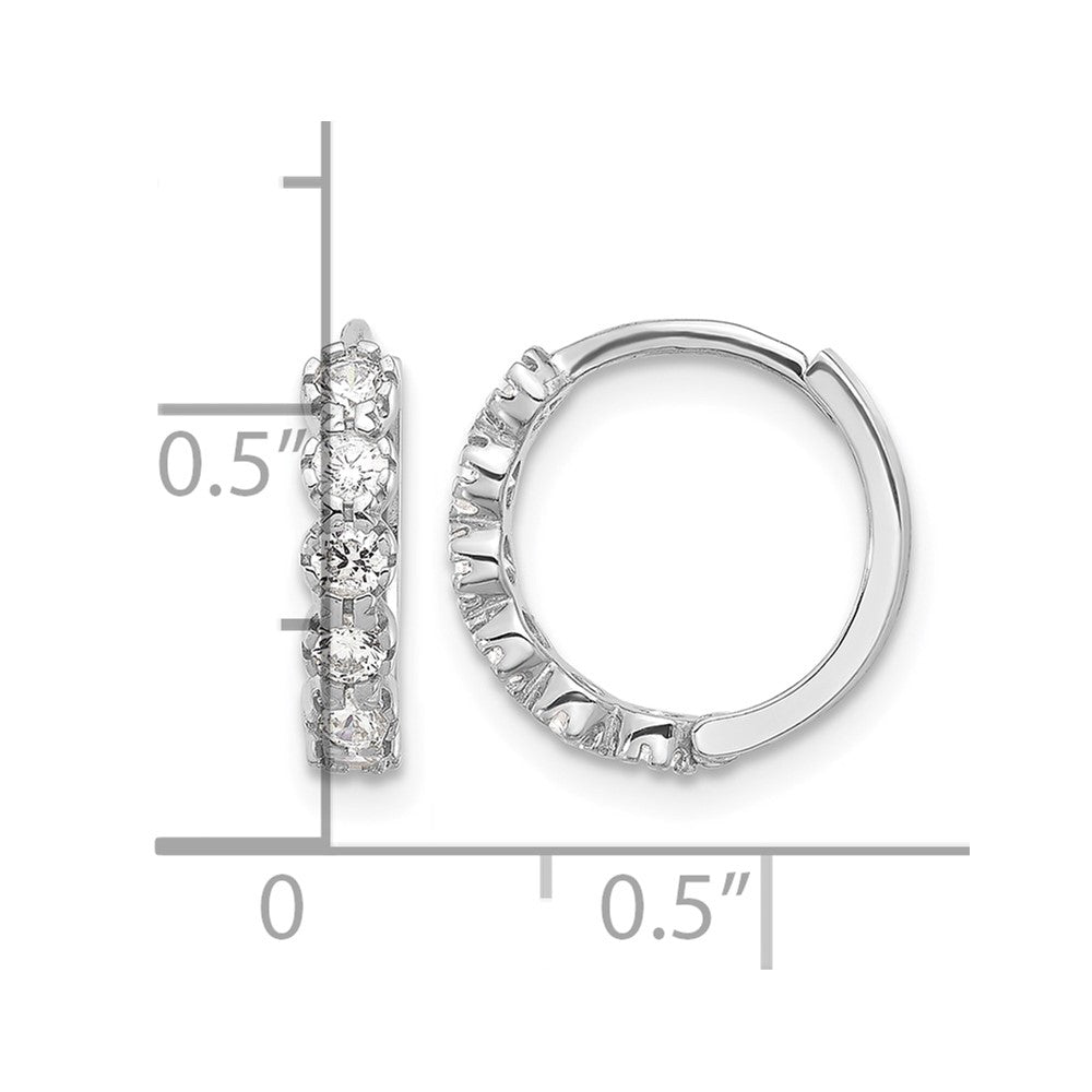 Sterling Silver Rhodium-plated Polished CZ Hinged Huggie Hoop Earrings