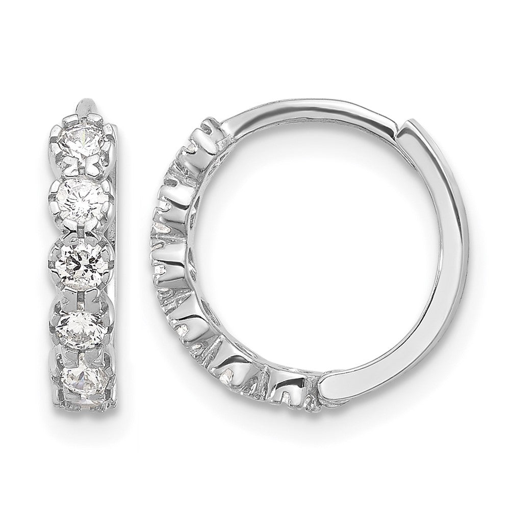 Sterling Silver Rhodium-plated Polished CZ Hinged Huggie Hoop Earrings