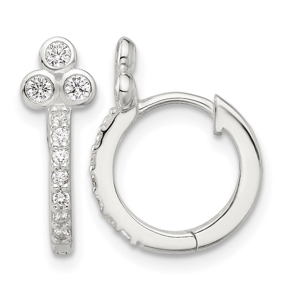 Sterling Silver E-coated CZ Hinged Hoop Earrings
