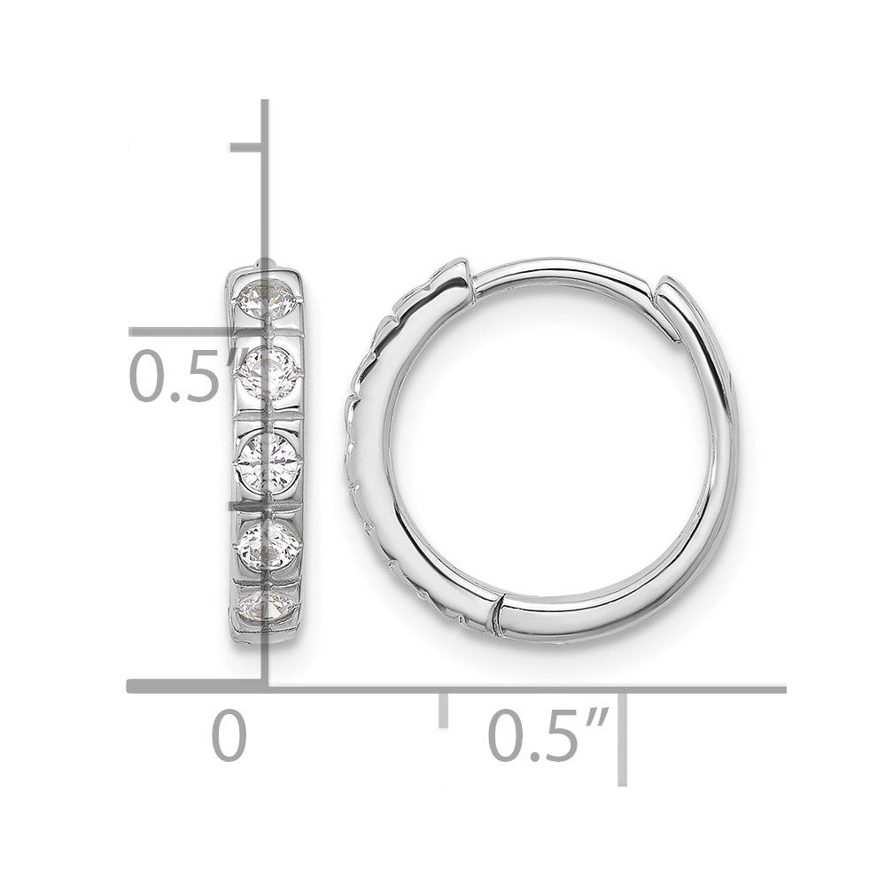 Sterling Silver Rhodium-plated CZ 2.75mm Hinged Hoop Earrings