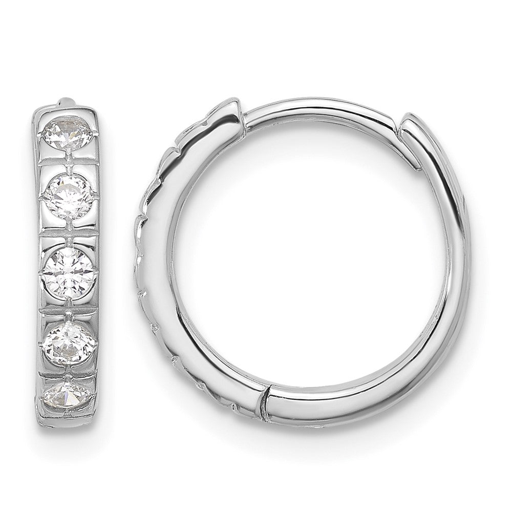 Sterling Silver Rhodium-plated CZ 2.75mm Hinged Hoop Earrings